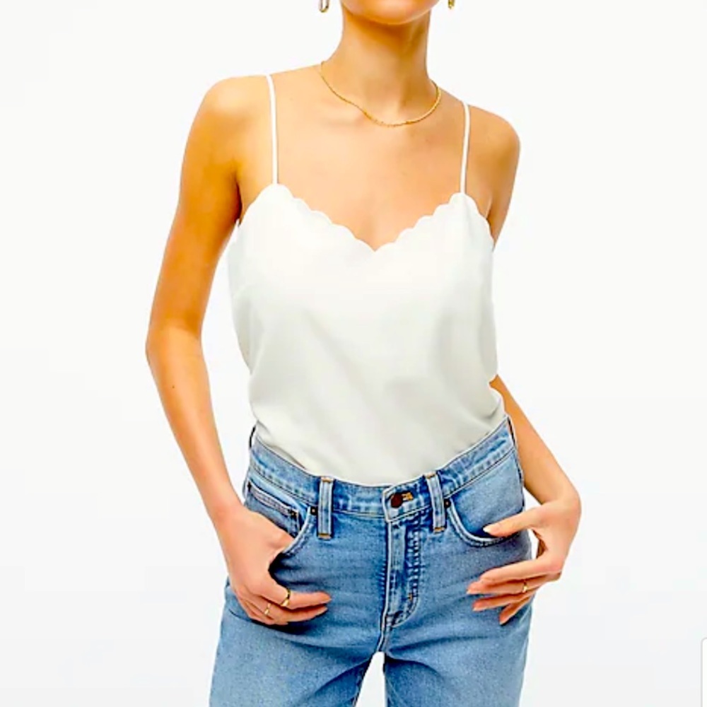 ⭐️ J. CREW Scalloped Cami Top Camisole Tank White Marine Salt